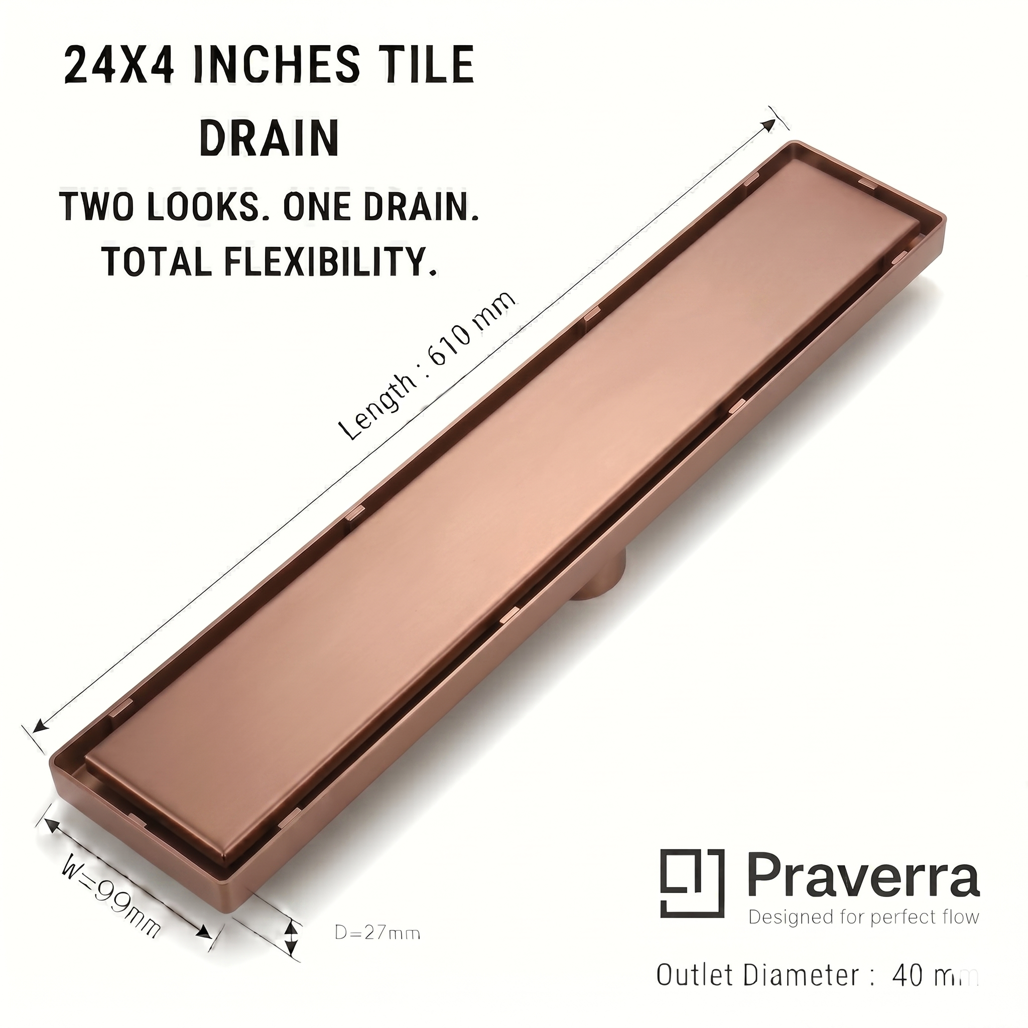 Praverra Tile Drainer Rose Gold view 4